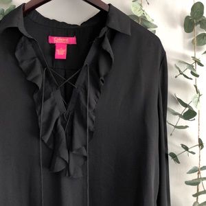 Catherine MaLandrino Ruffled Crisscross Tie Blouse